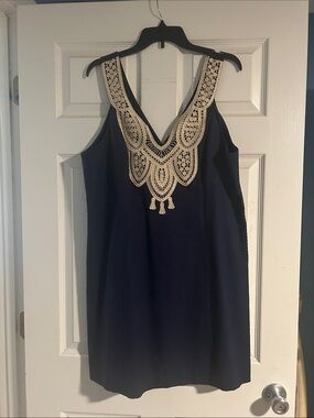 Lilly Pulitzer Navy Mini Dress with Cream Crochet Yoke